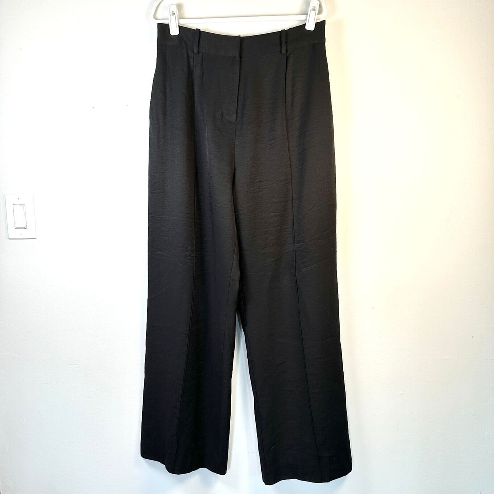 Wayf Wide Leg Trousers Women XL Black High Rise Textured Elastic Waist NWT